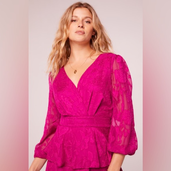 NWT Brand Of The Free KISS ME FUCHSIA PEPLUM MINI DRESS Tie Back Bohemian style - Picture 5 of 5